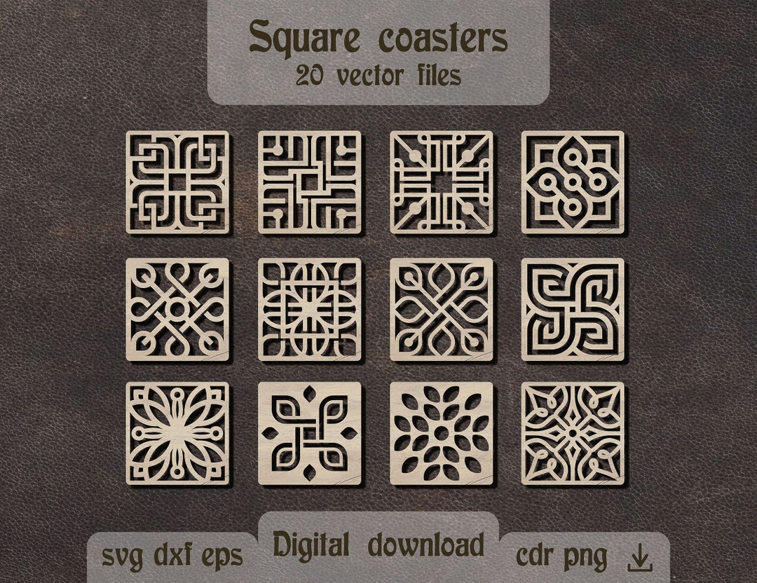 Square Coasters Svg Wooden Coasters Laser Cut Glowforge Svg Geometric ...