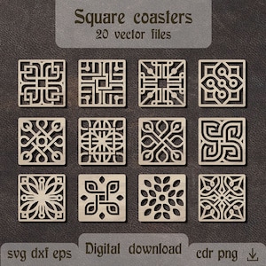 Quadratische Untersetzer Holzuntersetzer Laser geschnitten Glowforge svg Geometrische Dekorative Platte Dxf Trennwand