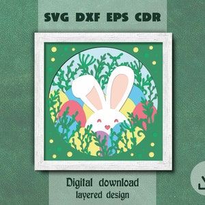 Lapin de Pâques en couches svg Oeufs de Pâques svg Joyeuses Pâques svg Pâques shadow box svg Funny lapin svg Cricut maker svg Lapin mignon enfants Pâques svg