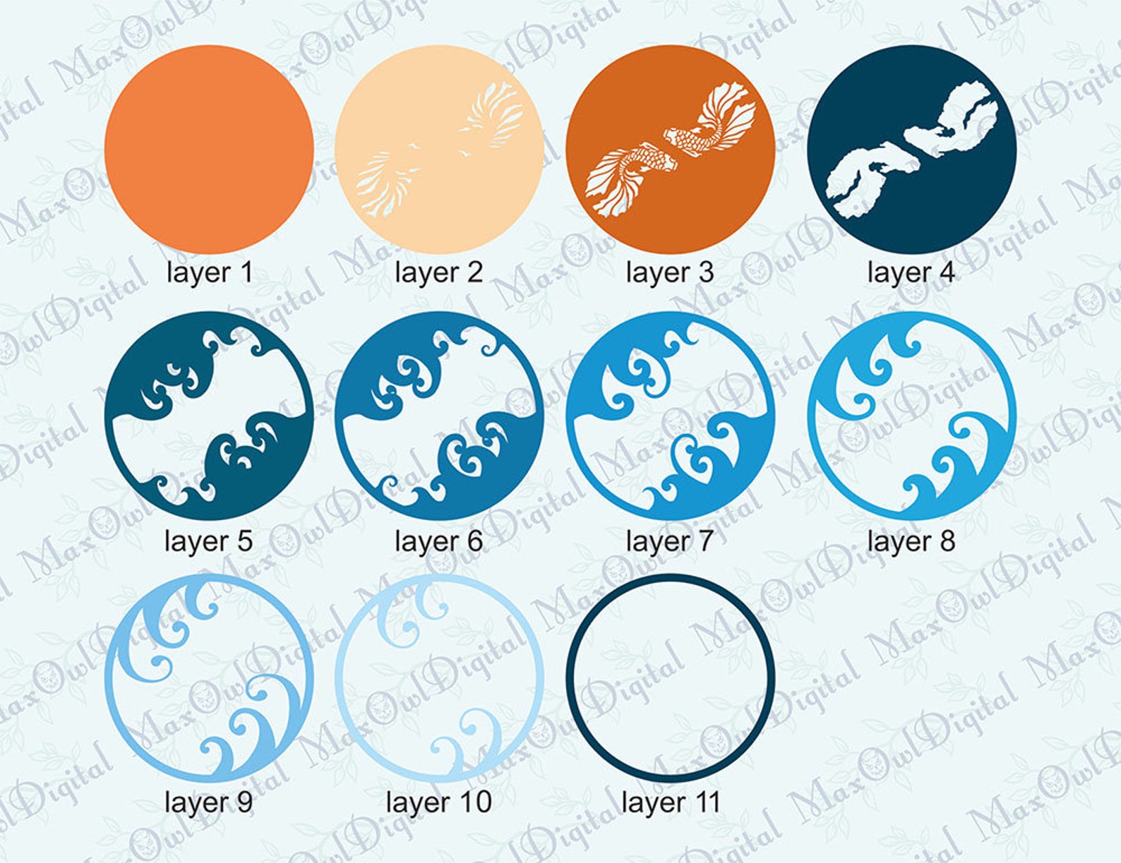 Layered Yin Yang Svg Golden Fish Svg Goldfish Layered Svg Layered Waves ...
