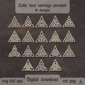 18 Pendientes de nudo celta svg Pendientes de triángulo celta Día de San Patricio dxf Nudo celta svg Colgante irlandés svg Corte láser celta Nudo vikingo svg