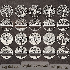 Arbre de vie svg arbre généalogique svg réunion de famille svg Glowforge svg fichier découpé au laser monogramme split svg arbre split décoration murale dxf pour cnc