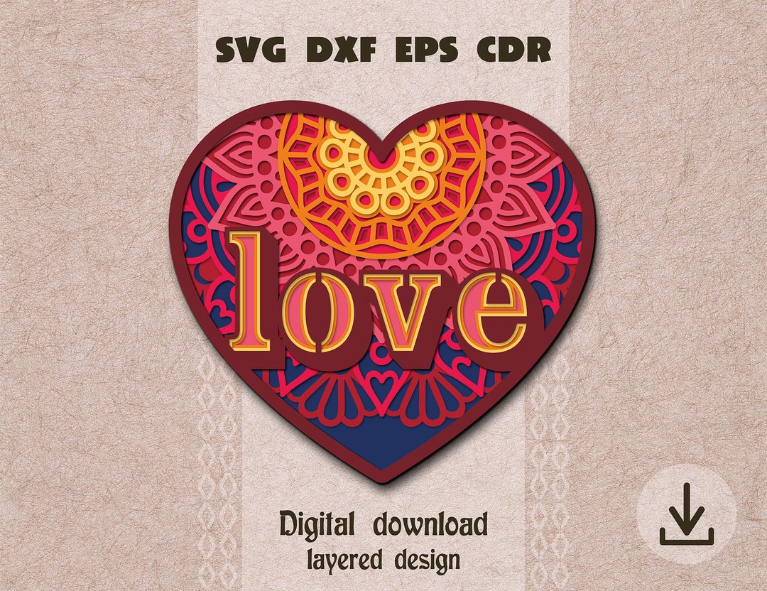Layered Heart Mandala Svg Valentines Day Decor Svg Love Heart Svg 3d ...