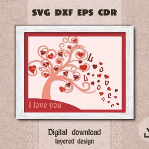 Árvore de amor em camadas com corações svg Coração dos namorados svg Árvore em camadas svg Caixa de sombra de amor svg Presente de dia dos namorados svg Árvore da vida svg Casamento