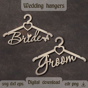 Wedding hangers svg Laser cut hangers Bride Groom Wooden hangers dxf Bridal shower gift Wedding decor dxf laser cut Bridal dress hangers svg