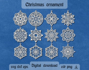 Christmas mandala ornaments svg Christmas snowflakes svg Mandala svg Christmas ornaments laser cut files Christmas tree decor dxf Cricut svg
