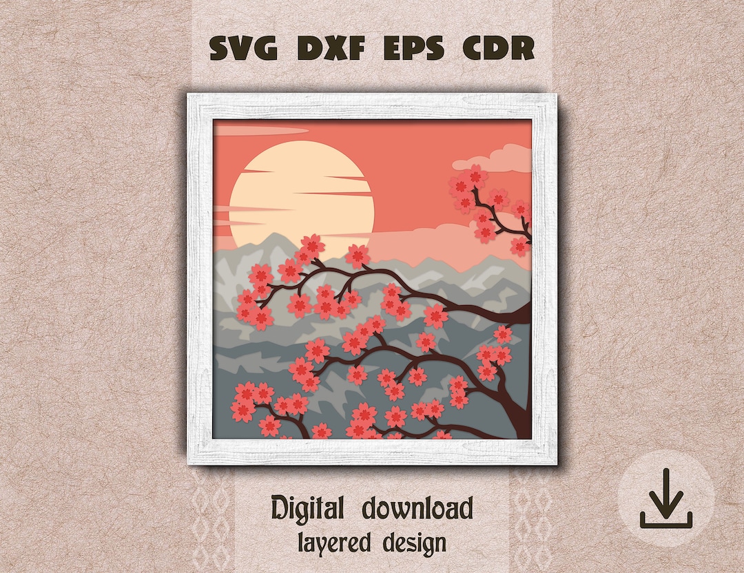 Tree Bloom Svg Layered Cherry Blossom Shadow Box Svg Layered Sakura Svg Japanese ...