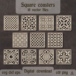 Quadratische geometrische Untersetzer svg Holzuntersetzer Laser geschnitten Glowforge svg Dekorative Platte dxf Trennwand-Bildschirm Grill Untersetzer svg Wanddekor dxf