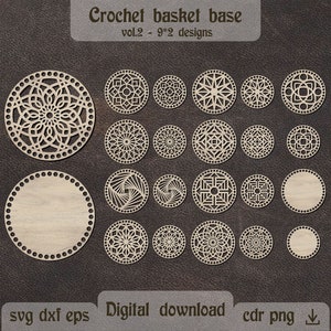 Base per cestino all'uncinetto Mandala svg Base per macramè Mandala dxf Base per borsa all'uncinetto svg Fondo per cestino rotondo svg Fondo per macramè tagliato al laser Fondo per maglia svg