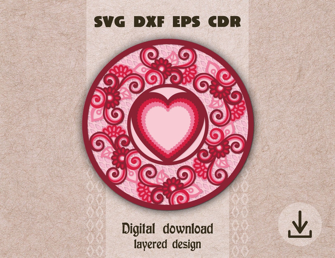 Layered Heart Mandala Svg Floral Mandala Svg Heart Frame Svg Layered ...