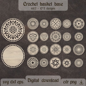 Gehaakte mand basis svg bloemen mandala macrame basis dxf gehaakte tas basis svg ronde mand bodem svg lasergesneden ambachtelijke breien bodem svg