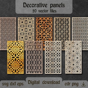 20 Geometric decorative partition screen dxf Laser cut Geometric design decorative panel dxf for CNC router Room divider dxf file for plasma