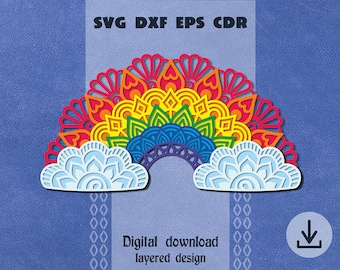 Layered Rainbow mandala svg 3d rainbow svg Rainbow shadow box svg Layered mandala svg Cricut maker svg Rainbow clouds svg Layered papercraft