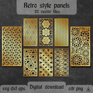 20 Retro style decorative partition screen dxf Geometric decorative panel dxf CNC router Room divider dxf for plasma Retro design svg Laser