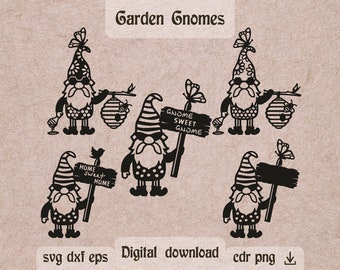 Garden Gnome Beekeeper svg Garden stakes svg  Spring gnomes dxf Gnomes laser cut Cute gnome svg Gnome garden decor dxf Metal gnome stake dxf