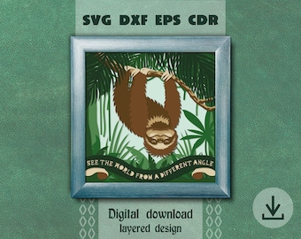 Layered sloth svg Cute Sloth shadow box svg Layered Tropical svg  Sloth quote svg Layered papercraft svg Cricut maker Tropical animal svg