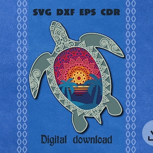 Layered sea turtle svg Layered beach sunset svg 3d mandala svg Layered turtle mandala svg Cricut maker svg Turtle shadow box svg Beach life