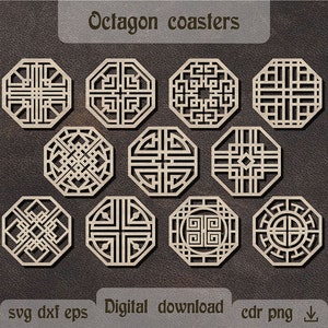 Octagon coasters svg Geometric coasters dxf Coasters Laser cut file Glowforge svg Octagon wall decor dxf Wood coasters svg Grill trivets dxf