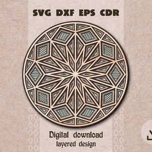 Mandala geometrico a strati svg Mandala 3d svg Mandala a strati Decorazione da parete dxf Mandala multistrato tagliato al laser Glowforge svg Cricut maker svg
