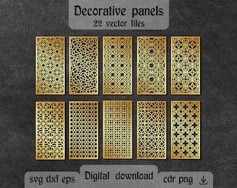 22 Arabic decorative panel dxf Geometric designs decorative partition screen dxf CNC router Room divider dxf files for plasma Home decor dxf