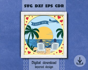 Love Couple on beach svg Layered Valentines day svg Wedding svg Gift for love couple Cricut maker svg Layered Beach life svg Honeymoon svg