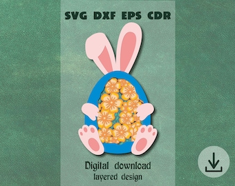 Layered Easter Egg SVG: Bunny & Flowers Shadow Box (Digital Download)