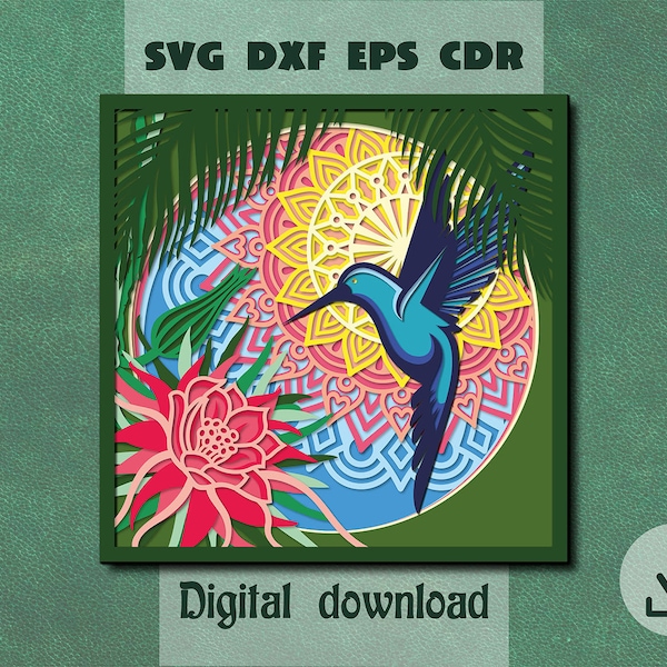 Layered Hummingbird svg Layered tropical flower svg Layered mandala svg Tropical scene shadow box Multilayered papercraft Layered Hummingbird svg Layered tropical flower svg Layered mandala svg Tropical scene shadow box Multilayered papercraft