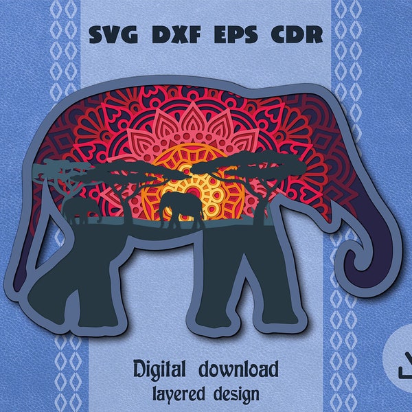 Layered Elephant mandala svg Layered Savannah sunset svg African landscape svg Cricut project Layered papercraft Elephant shadow box svg Layered Elephant mandala svg Layered Savannah sunset svg African landscape svg Cricut project Layered papercraft Elephant shadow box svg
