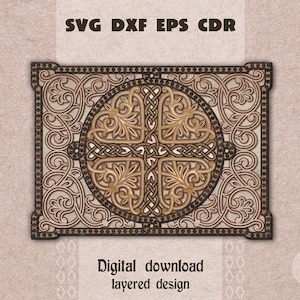 Gelaagde Keltische knoop mandala svg rechthoekige Keltische knoop svg St Patrick Day decor svg Slavische muur kunst Keltisch kruis svg 3D houtkunst lasergesneden