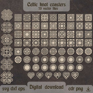 73 Keltischer Knoten Untersetzer dxf, irisches Dekor dxf Keltische Untersetzer Dxf Bundle Glowforge St Patrick Tag Kleeblatt svg