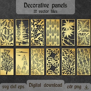 Panel decorativo natural dxf de 12 pulgadas, paquete de mamparas divisorias decorativas naturales, archivos de enrutador CNC, archivos dxf de pantalla de privacidad para divisor de ambientes de plasma