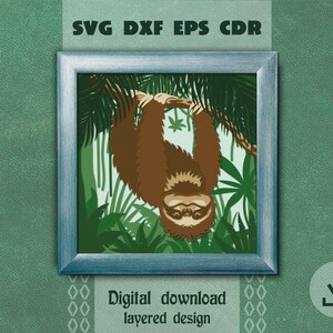 Preguiça em camadas svg Preguiça fofa svg Tropical em camadas svg Caixa de sombra de animal tropical svg Cricut maker svg Papelaria em camadas svg Natureza selvagem svg