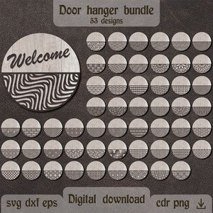 Welcome Door sign svg Door hanger bundle laser cut Wooden round door sign dxf Home decor svg Laser cut decor dxf Glowforge Welcome sign svg
