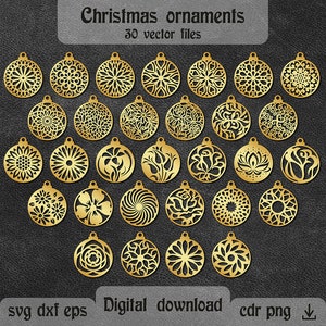 Christmas ornaments svg Mandala ornament svg Floral ornament svg Glowforge Christmas ornaments laser cut Christmas tree decor dxf Cricut svg