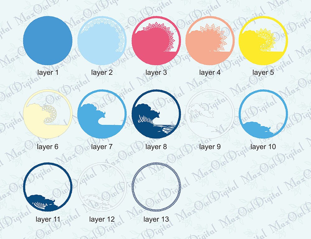 Ocean Waves Svg Sunrise Layered Mandala Svg 3d Shadow Box Svg Beach ...