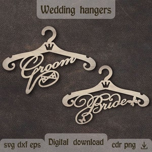 Wedding hangers svg Laser cut hangers for Bride svg Groom svg Wooden hangers dxf Bridal shower gift Wedding laser cut decor Glowforge svg