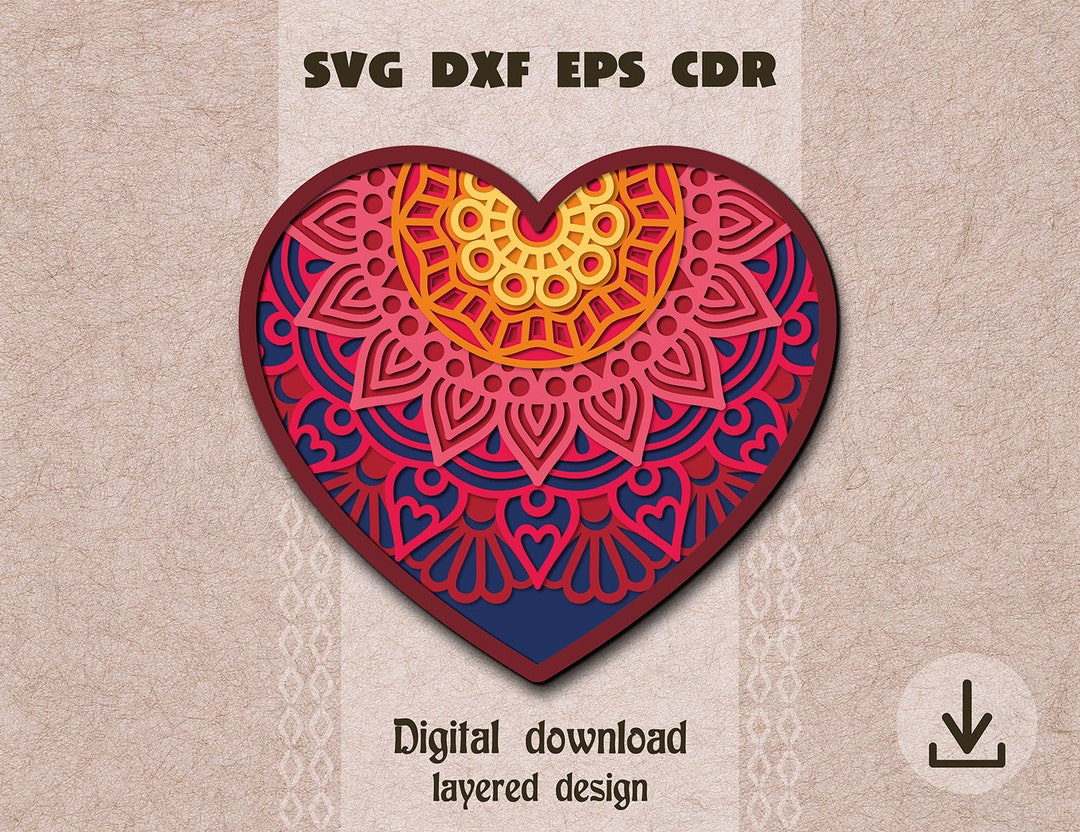 Layered Heart Mandala Svg Valentines Day Decor Svg Layered Love Heart ...