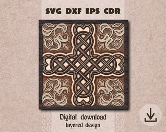 Layered Celtic knot svg Celtic knot layered mandala svg Celtic cross svg St Patrick day svg Celtic decor dxf Celtic shadow box svg Glowforge