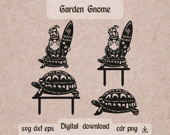 Surfer Gnome SVG: Sea Turtle Garden Stakes, Beach Decor (Digital Download)