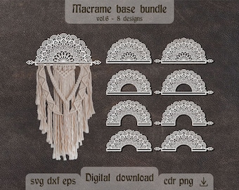 Mandala macrame base svg Macrame hanger for Glowforge svg Half mandala laser CNC Round macrame svg bundle Macrame Laser cut Bow holder svg