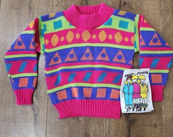 Vintage deadstock juvenil Jet Set suéter acrílico multicolor tamaño pequeño (4/5)