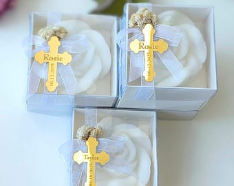 Personalized Rose Soy Candle Favor – Christening, Baptism, Wedding