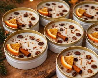 Coffee Scented Soy Candle Favors – Personalized Wedding Gift Set with Orange & Cinnamon