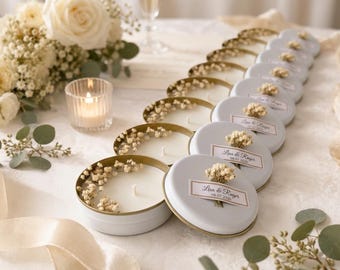 Personalized Scented Soy Wax Candle Favors with Dried Flowers | Wedding, Bridal Shower Guest Gifts
