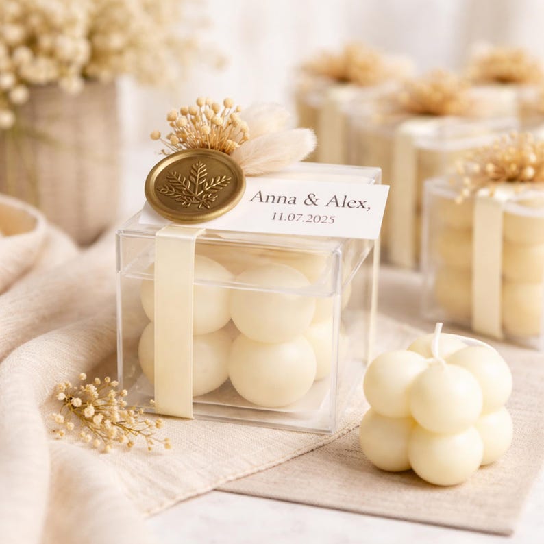 Personalized Bubble Candle Favors With Dried Flowers Wax Seal – Soy Wax ...