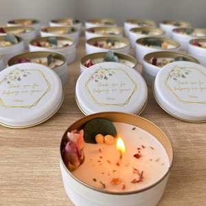 Personalized Dried Flower Tin Candle Favors: Scented Soy Wax, Bulk ...