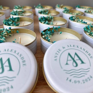 Elegante candela profumata in cera di soia con etichetta personalizzata - Bomboniere personalizzate per matrimoni, matrimoni, baby shower, regali di compleanno per gli ospiti