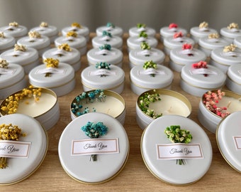 Scented Soy Candle Favors: Dried Flower Arrangements, Personalized Wedding Gifts