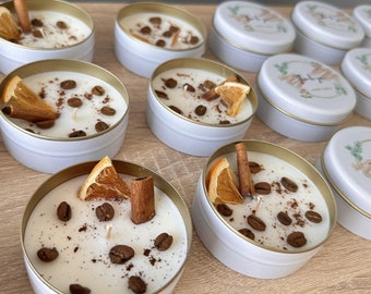 Coffee Bliss Soy Candle: Orange & Cinnamon, Personalized Favors