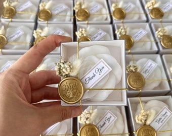 Scented Rose Petal Candles: Personalized Wedding Favors, Wax Stamped